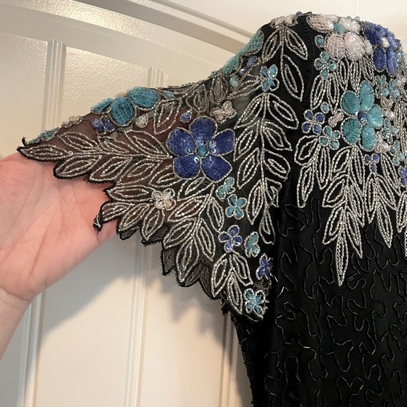 Vintage Tan Chho 100% silk beaded and sequins midi dress size large - Picture 5 of 10